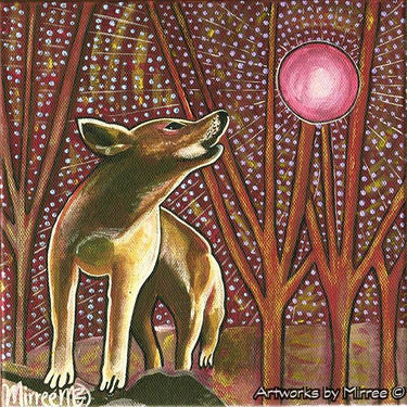 AUSTRALIAN MOUNTAIN DINGO INTO THE FOREST Framed Canvas Print by Mirree Contemporary Aboriginal Art